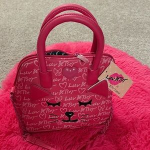 Betsey Johnson Pink Mini Bag with Heart and Bow Accents